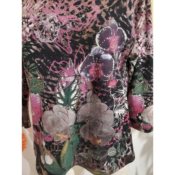 Vtg Jess & Jane Studded Bling Orchids Art to Wear Top Womens Size M 90s Y2K - Picture 6 of 9